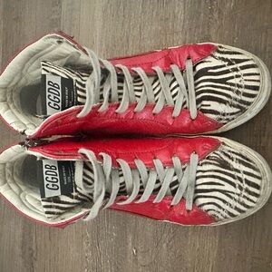 Golden Goose Slide Sneakers Red Leather w/ Zebra Print sz 39